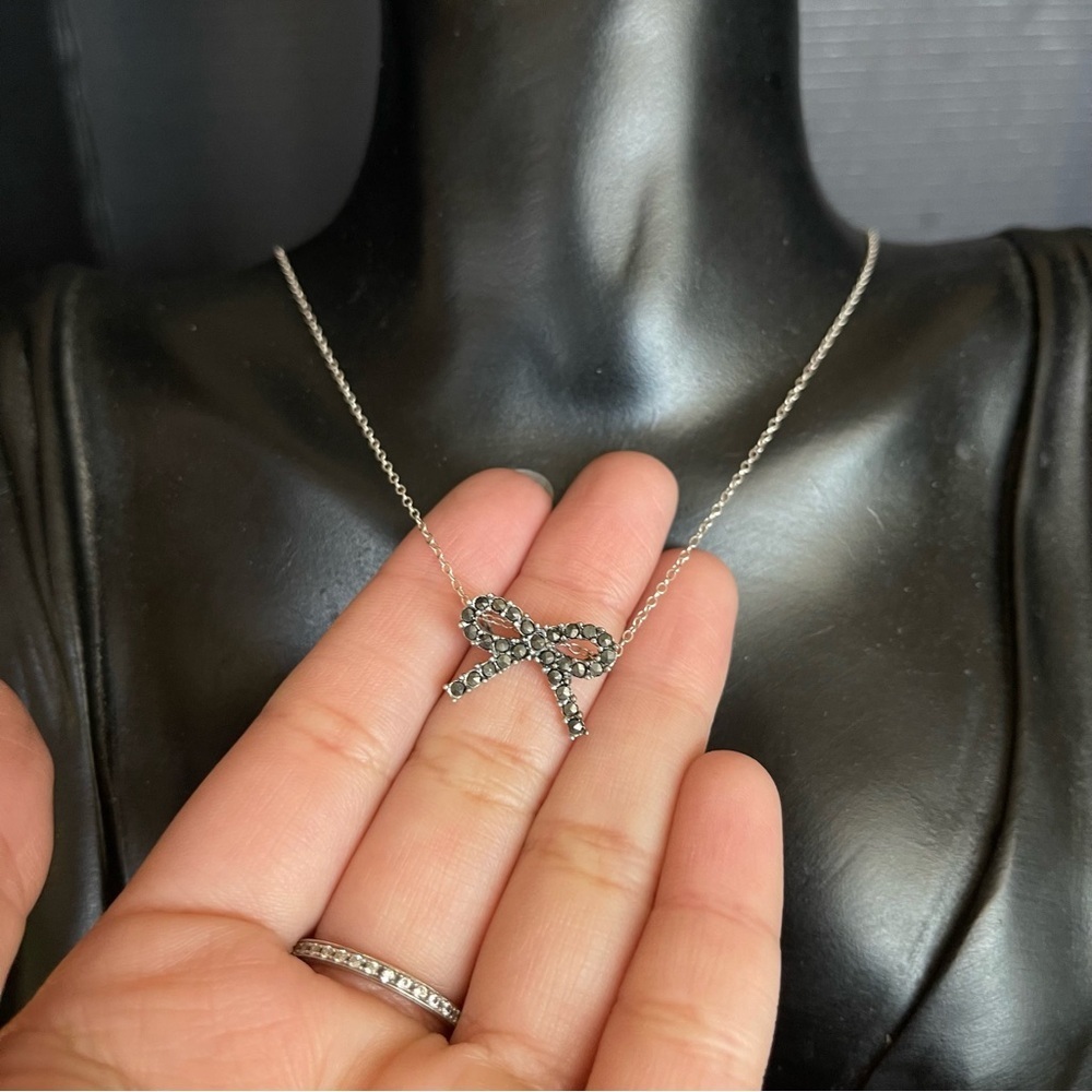 Sterling Silver Marcasite Bow 18-20 Inch Chain Necklace